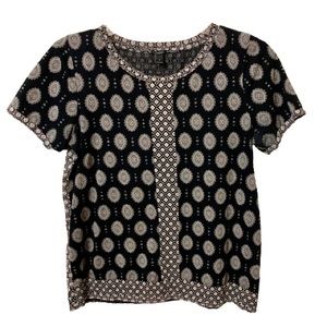 J Crew Short Sleeve Mixed Media Medallion Diamond Print Top - Small